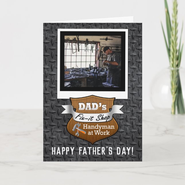 Carte Custom Photo Dads Fix-it Shop Handyman Fathers Day (Devant)
