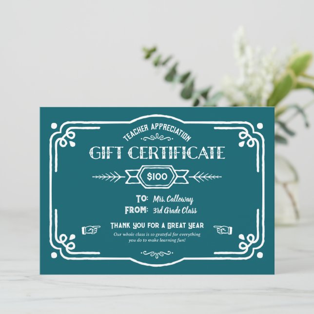 Carte Custom Teacher Appreciation Gift Certificate (Debout devant)