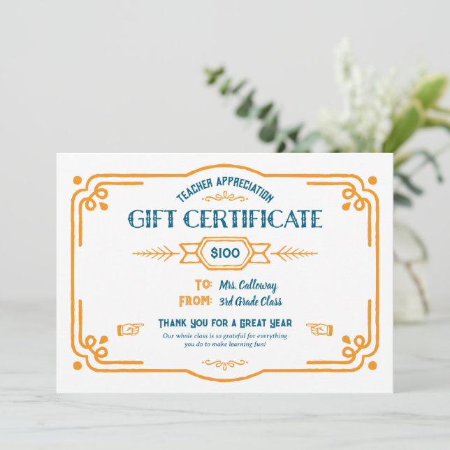 Carte Custom Teacher Appreciation Gift Certificate (Debout devant)
