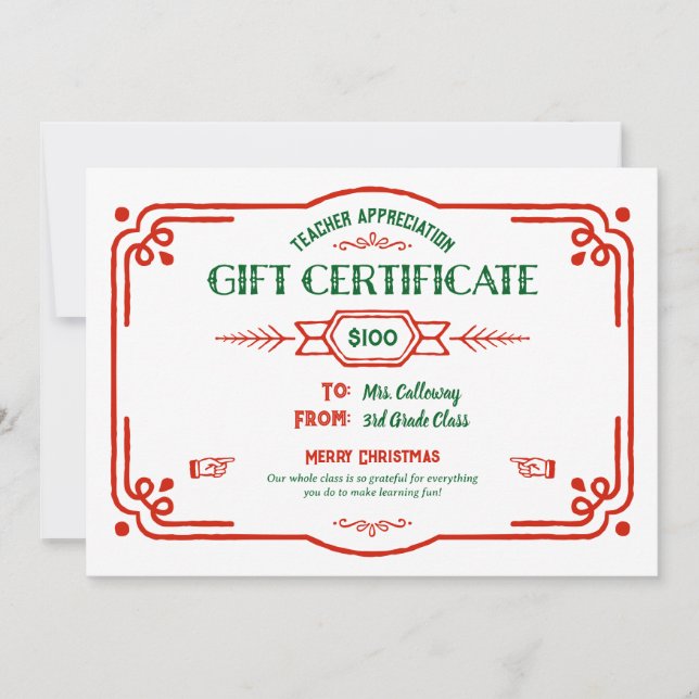 Carte Custom Teacher Appreciation Gift Certificate (Devant)