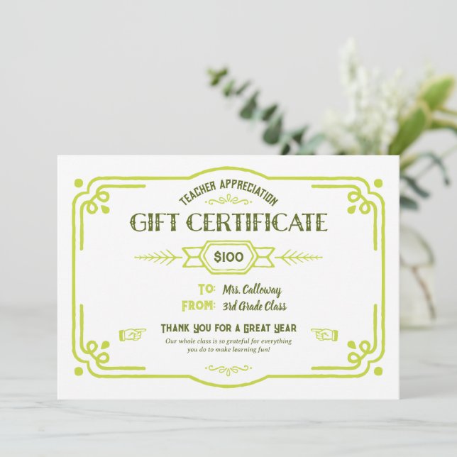 Carte Custom Teacher Appreciation Gift Certificate (Debout devant)