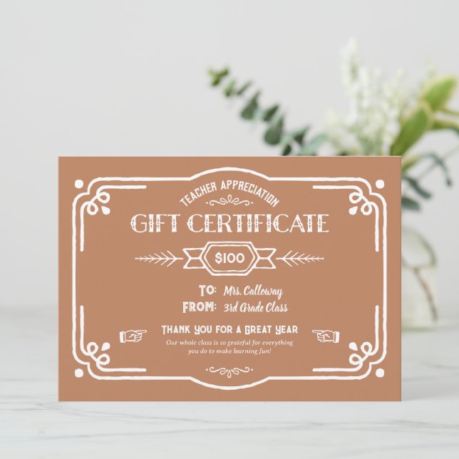 Carte Custom Teacher Appreciation Gift Certificate Card (Debout devant)