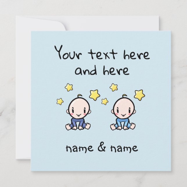 Carte Custom Twin Baby Boys Congratulations w. Names,  (Devant)