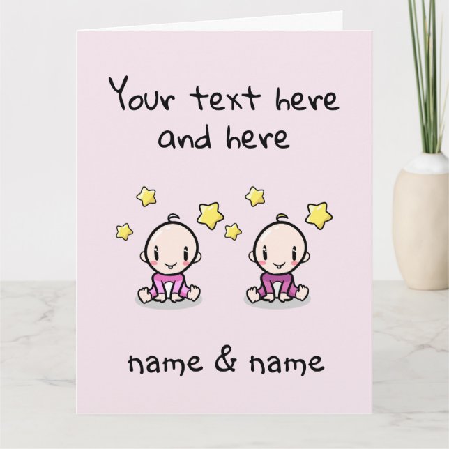 Carte Custom Twin Baby Girls Congratulations, Big (Devant)
