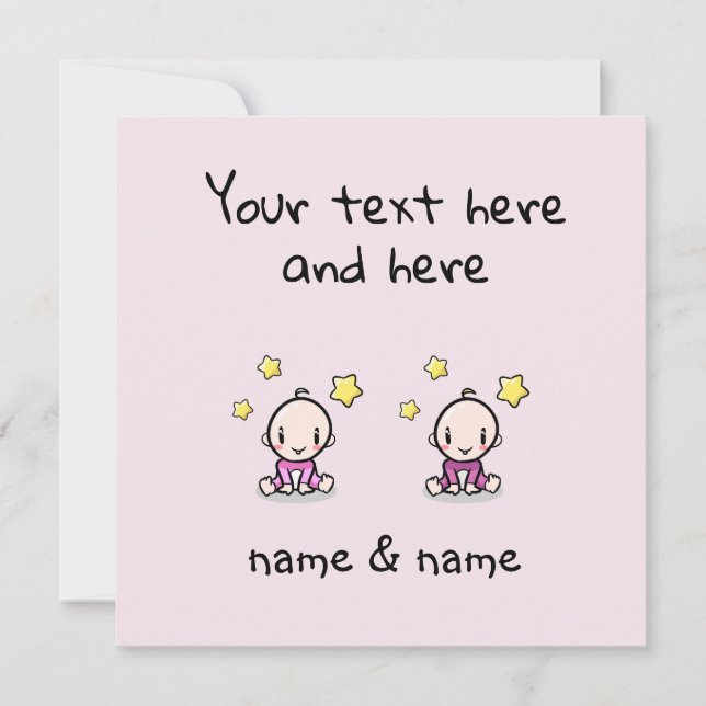 Carte Custom Twin Baby Girls Congratulations w. Names,  (Devant)