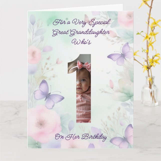 Carte Custom Your Own Photo 1-Year Girl's Birthday Card (Fleur jaune)