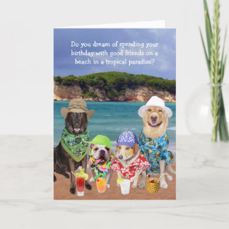 Carte Customizable Funny Dogs Tropical Paradise Birthday