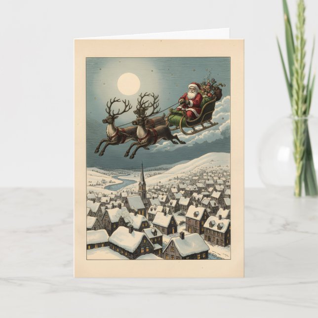 Carte Customizable Vintage Santa Sleigh Classic Xmas (Devant)