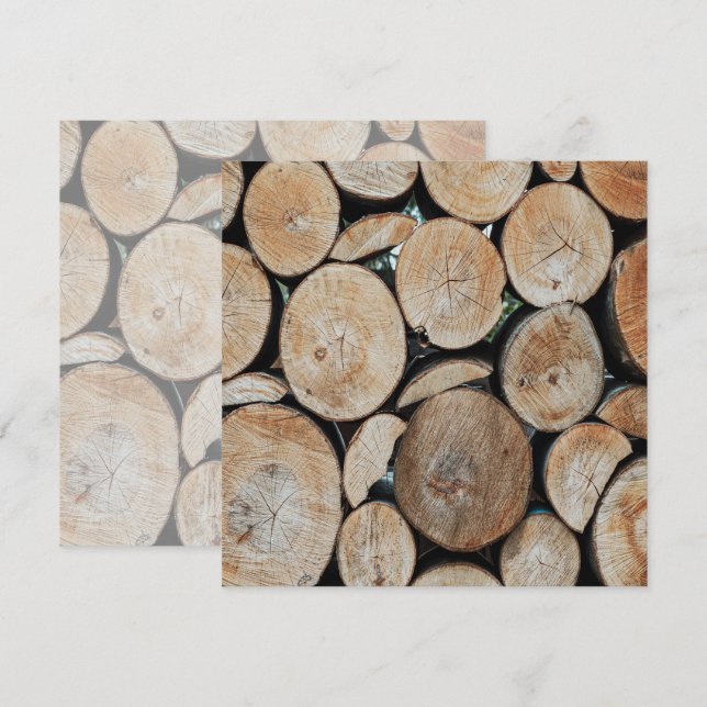 Carte Cut Tree Branch Logs Stacked Pattern Photograph  (Devant / Derrière)