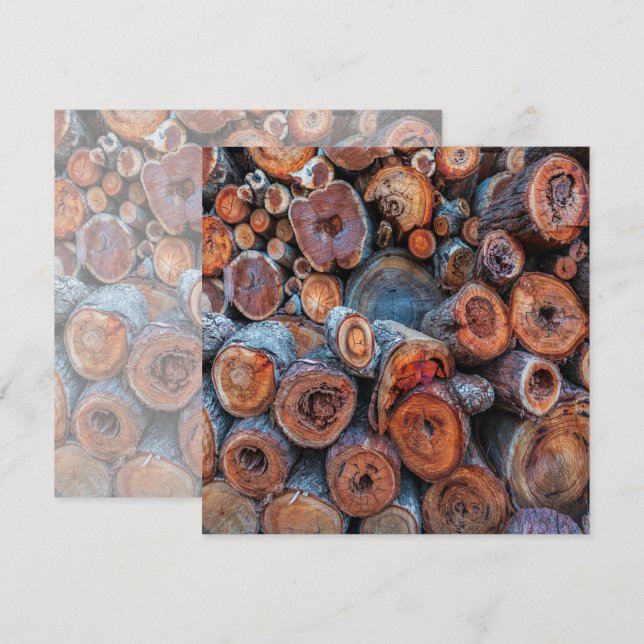 Carte Cut Tree Logs Stacked Together Pattern Photograph (Devant / Derrière)