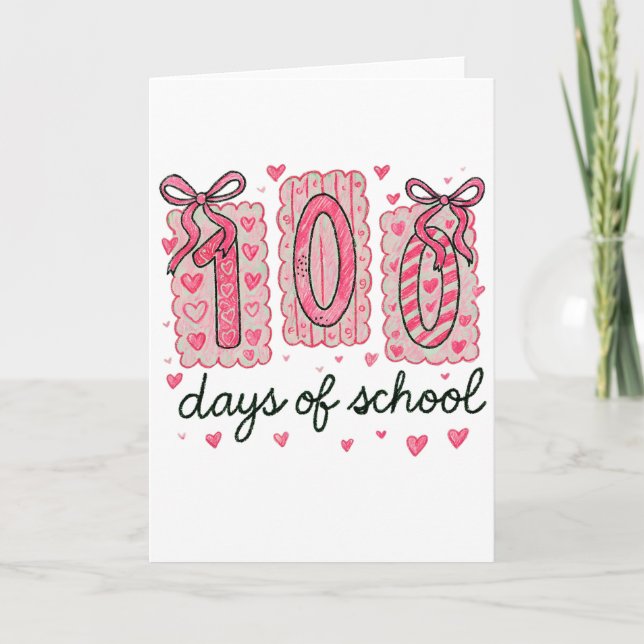 Carte Cute 100 Days Of School Pink Hearts Classroom (Devant)