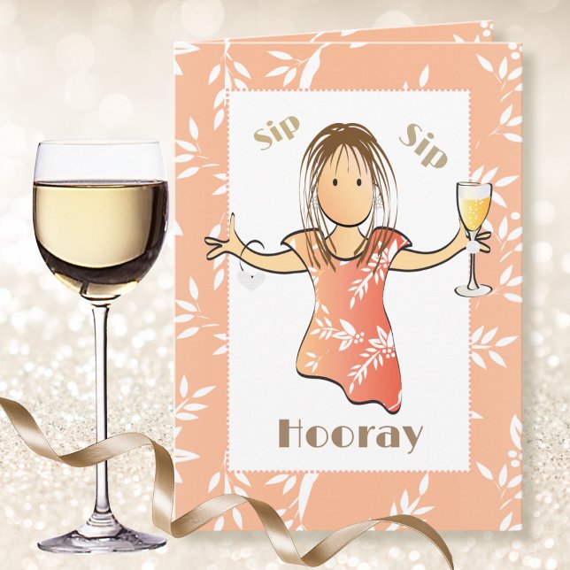 Carte Cute 40e anniversaire Femme Cartoon Champagne Toas (Créateur téléchargé)