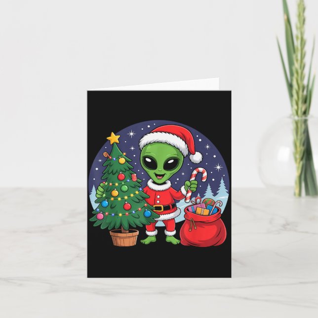 Carte Cute Alien Christmas Tree Lights Xmas Holidays Win (Devant)