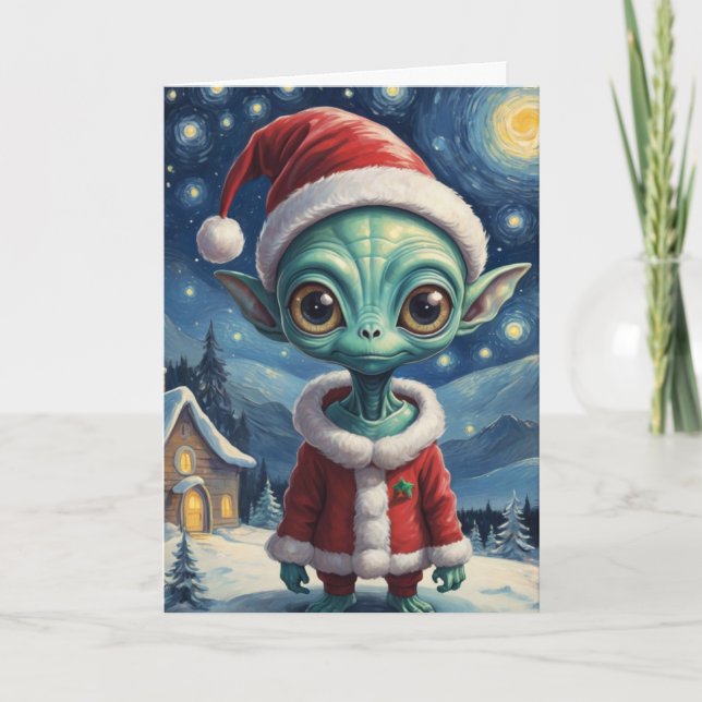 Carte Cute Alien Retro Starry Nuit personnalisée (Devant)