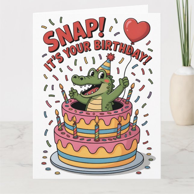 Carte Cute Alligator Anniversaire Cake Party Design (Devant)