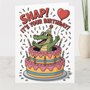 Carte Cute Alligator Anniversaire Cake Party Design