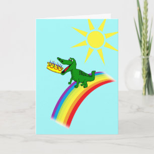 Carte Cute Alligator Mange Gâteau Anniversaire Salutatio