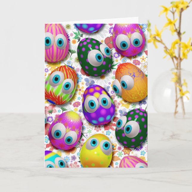 Carte Cute and Funny Easter Eggs Cartoon (Fleur jaune)
