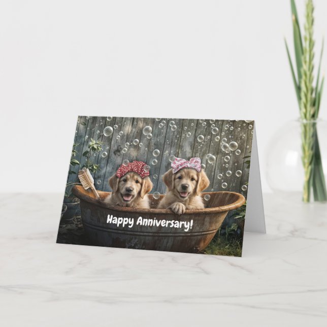 Carte Cute and Funny Happy Anniversary with Two Dogs  (Devant)
