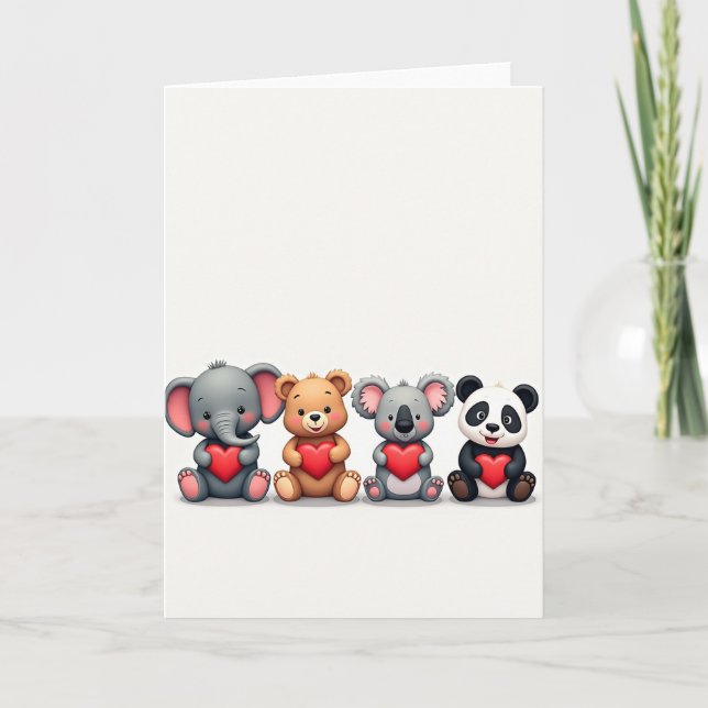 Carte Cute Animal Friends Love Heart Card (Devant)