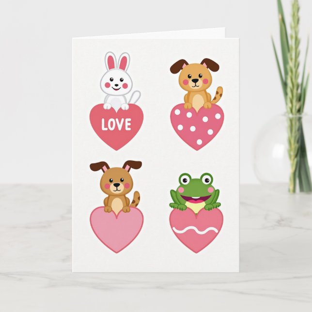 Carte Cute Animals Love Hearts Card (Devant)