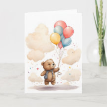 Cute Aquarelle Bear Cub Floating dans l'Air Blank