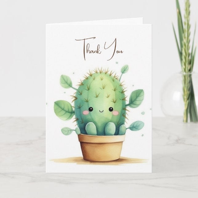 Carte Cute Aquarelle Cactus En Pot (Devant)