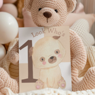 Carte Cute aquarelle Chiot Personnalisé Nom 1er Annivers