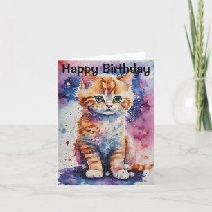 Carte Cute Aquarelle Ginger Kitten Anniversaire