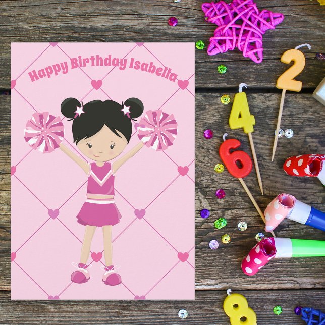 Carte Cute Asiatique Pom-pom girl Custom Birthday Girl (Créateur téléchargé)