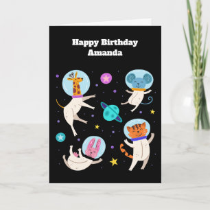 Carte Cute astronaute Animaux flottant dans l'espace Ann
