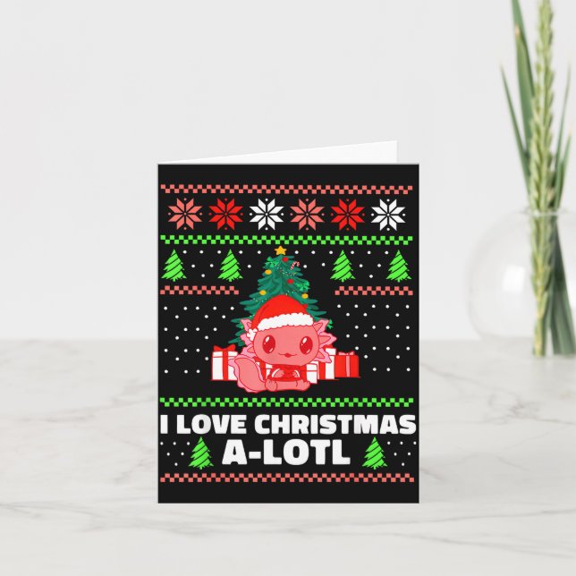 Carte Cute Axolotl I Love Christmas A-lotl Xmas Hat Sant (Devant)