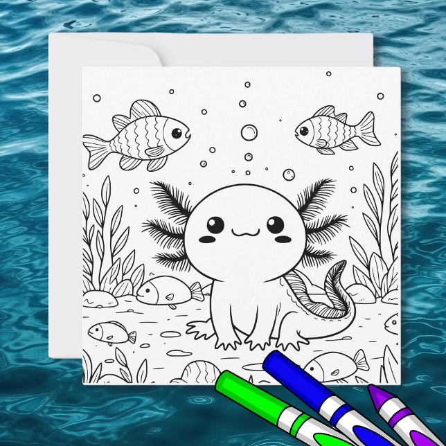 Carte Cute Axolotl | Page de coloriage de l'enfant (Créateur téléchargé)