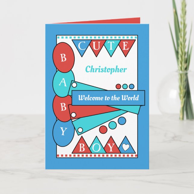 Carte Cute baby boy welcome to the world green blue (Devant)