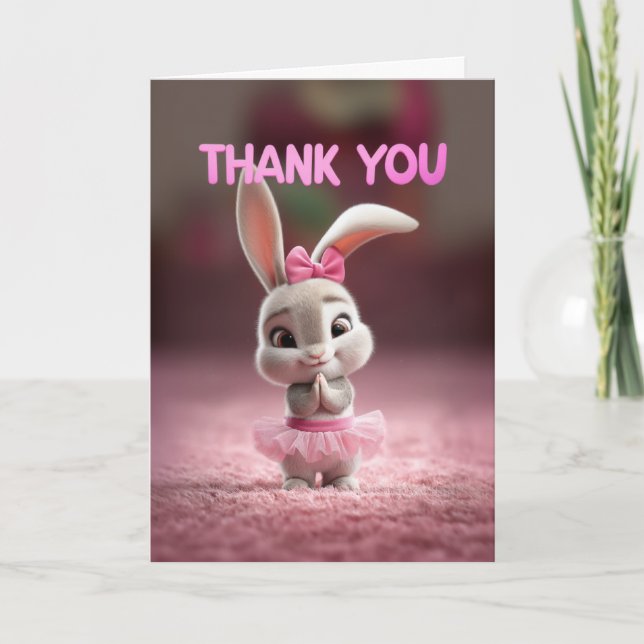 Carte Cute Baby Bunny Girl in Pink Tutu Thank You (Devant)