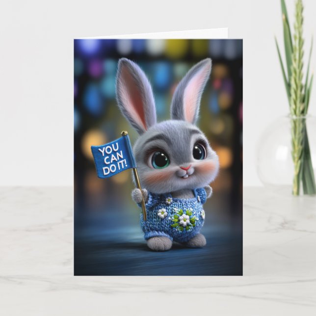 Carte Cute Baby Bunny in Blue Overalls "You Can Do It" (Devant)