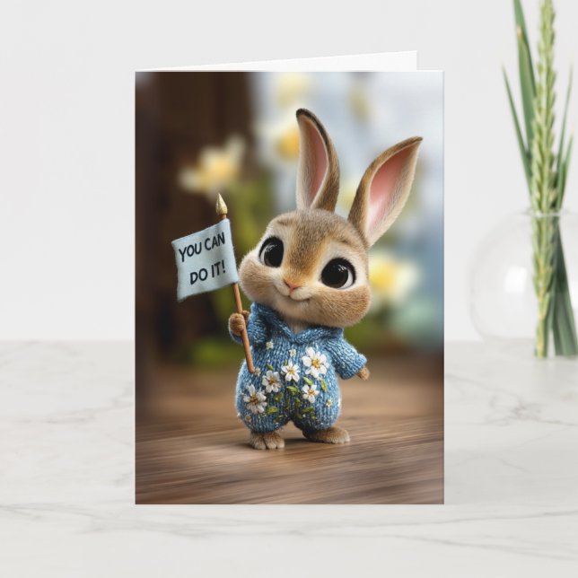Carte Cute Baby Bunny in Blue Romper Encouragement (Devant)