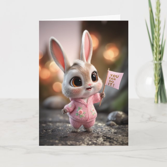 Carte Cute Baby Bunny in Pink Romper Encouragement (Devant)