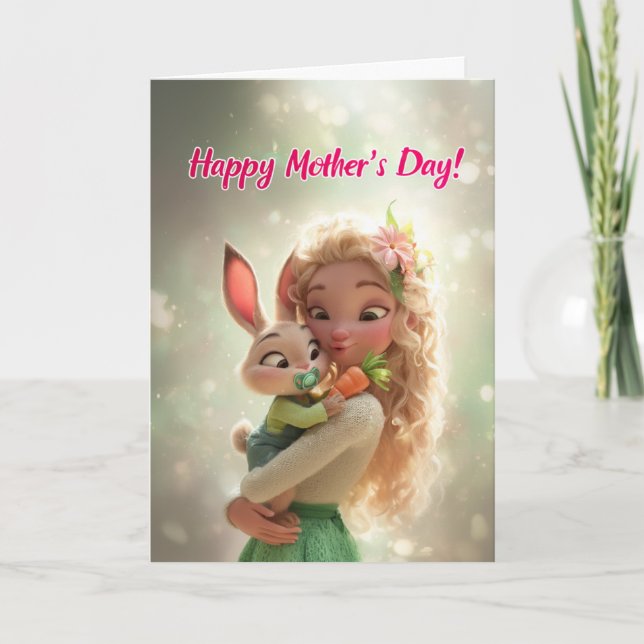 Carte Cute Baby Bunny w/ Carrot for Happy Mama's Day (Devant)