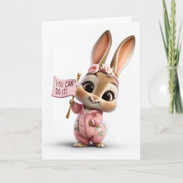Carte Cute Baby Bunny With Rose Crown Encouragement (Devant)