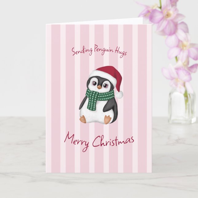 Carte Cute Baby Penguin Wearing Santa Hat Christmas (Orchidée)