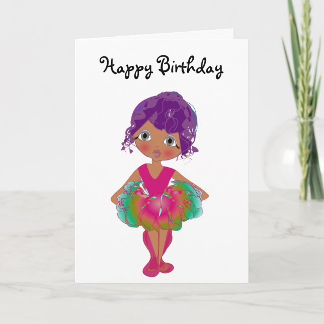 Carte Cute Ballerina en rose et vert Tutu Art (Devant)
