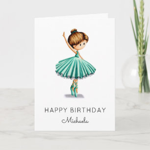 Carte Cute Ballerina Turquoise Tutu Girl Birthday Card
