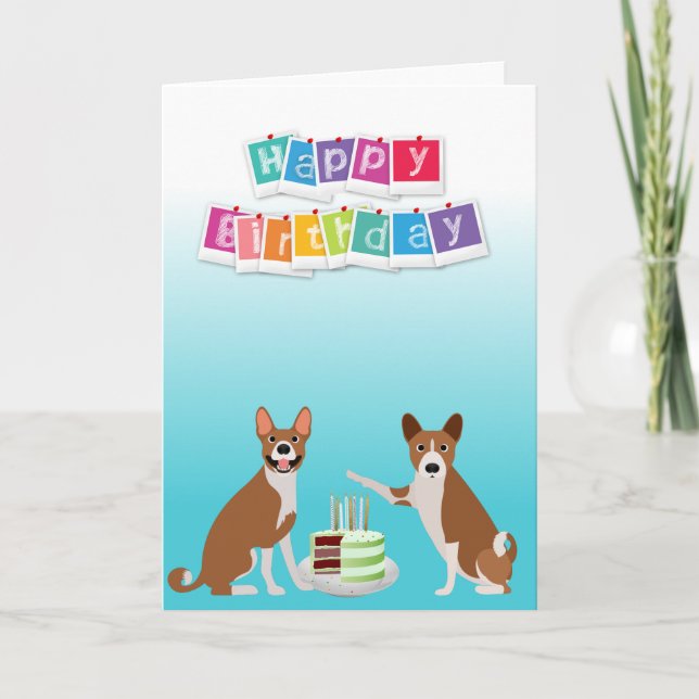 Carte Cute Basenji Hound Dog Animal avec Gâteau (Devant)
