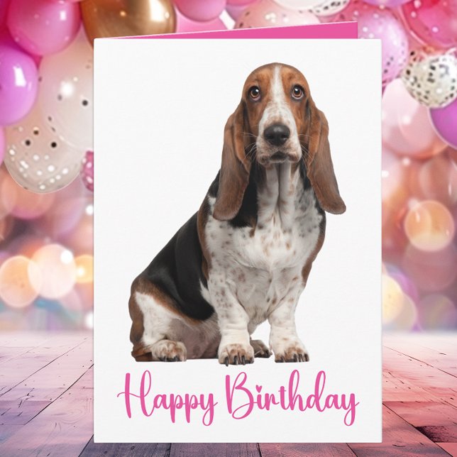 Carte Cute Basset Hound Anniversaire Rose Chien Maman (Créateur téléchargé)