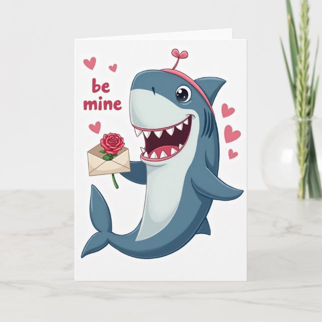 Carte Cute Be Mine Shark Valentine Card (Devant)