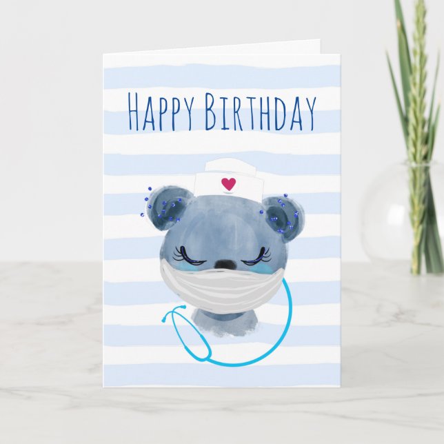 Carte Cute Bear Nurse portant un Masque Joyeux anniversa (Devant)