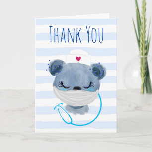 Carte Cute Bear Nurse portant une infirmière Masque Appr