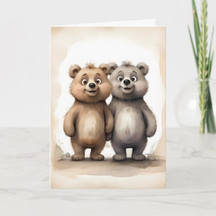 Carte Cute Bear Siblings Best Friends Buddies Portrait