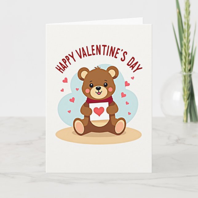 Carte Cute Bear Valentines Heart Card (Devant)
